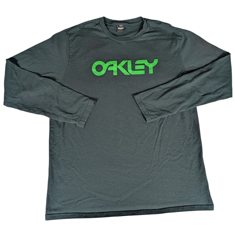 Oakley Long Sleeve Graphic Tee Forest Green Neon Green Logo Custom Fit Crew Neck